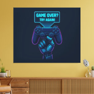ゲームオーバー?もう一度!未来的なゲーマーキャンバスアート キャンバスプリント