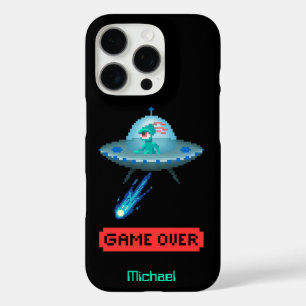 'ゲームオーバー' エイリアンのUFO宇宙船、ピクセルアート iPhone 16 PROケース