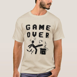 ゲームオーバー ゲーマー怒り 面白いゲームユーモア デザイン Tシャツ