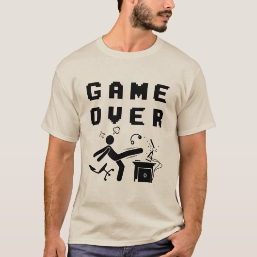 ゲームオーバー ゲーマー怒り 面白いゲームユーモア デザイン Tシャツ (正面)