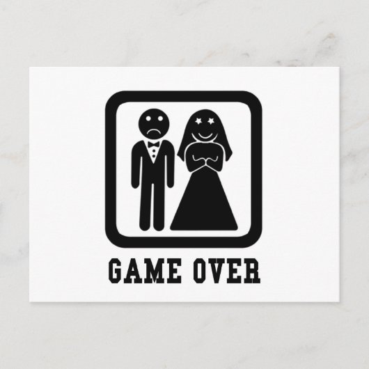 ゲームオーバー |バチェラースタッグパーティーギフト(黒/白) ポストカード (正面)