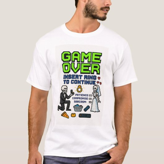 ゲームオーバー - リングを挿入して続行 Tシャツ (正面)