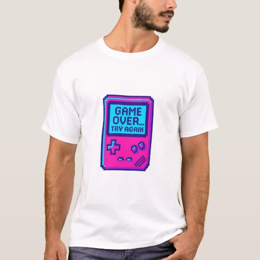ゲームオーバー 再挑戦 – レトロピクセルゲーマー Tシャツ (正面)