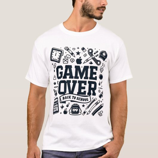 ゲームオーバー、学校へ戻ろう: モノクロエッセンシャルズ Tシャツ (正面)
