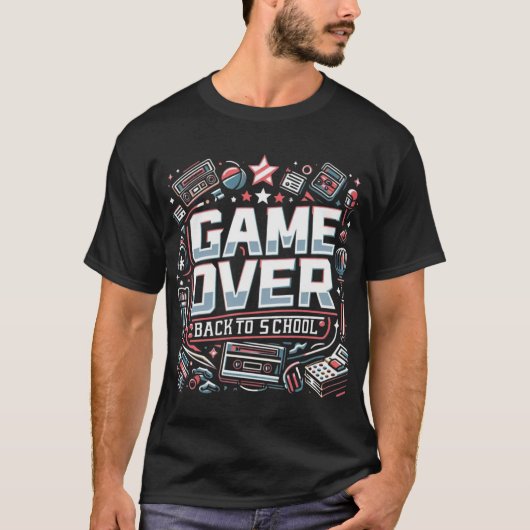 ゲームオーバー、学校へ戻ろう: レトロな雰囲気 Tシャツ (正面)