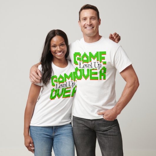 ゲームオーバー、復活のレトロゲームとレベルアップ Tシャツ (ユニセックス)