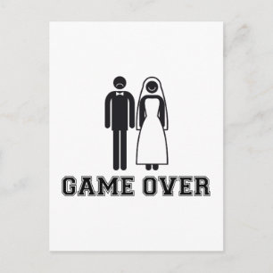 ゲームオーバー、 花嫁と花婿、結婚カップル ポストカード