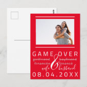 ゲームオーバー 面白い Save The Date フォト 赤 白 ポストカード (正面/裏面)
