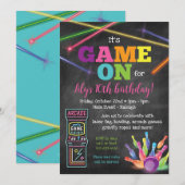 ゲームオーン アーケード ピザパーティー 黒板招待状 招待状 (正面/裏面)