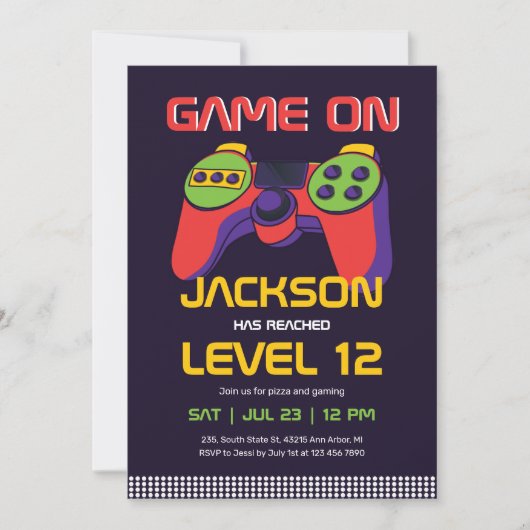 ゲームカッコいいビデオゲームGamer Boy誕生日 招待状 (正面)