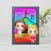 ゲームカラフルフェスティバル子供の誕生日招待状 招待状 (スタンド正面)