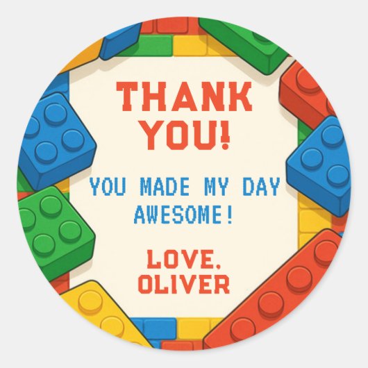 ゲームカラフル建物ブロックサンキューラベル ラウンドシール (正面)