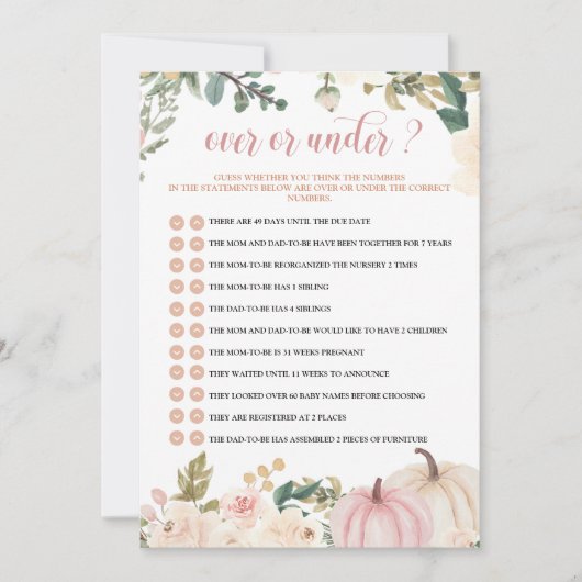 ゲームカードの上または下で秋の赤ちゃんシャワー 招待状 (正面)