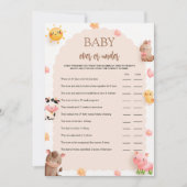 ゲームカードの上または下で農園動物の赤ちゃんシャワー 招待状 (正面)