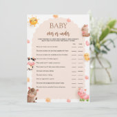ゲームカードの上または下で農園動物の赤ちゃんシャワー 招待状 (スタンド正面)