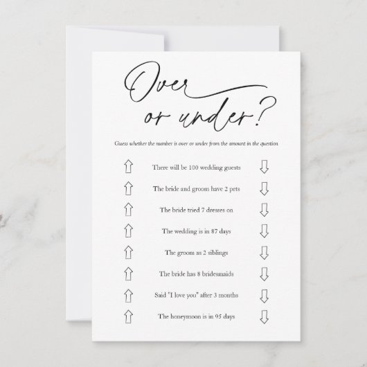 ゲームカードの上または下のミニマルブライダルシャワー 招待状 (正面)