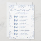 ゲームカードを言った何か青いブライダルシャワー 招待状 (正面)