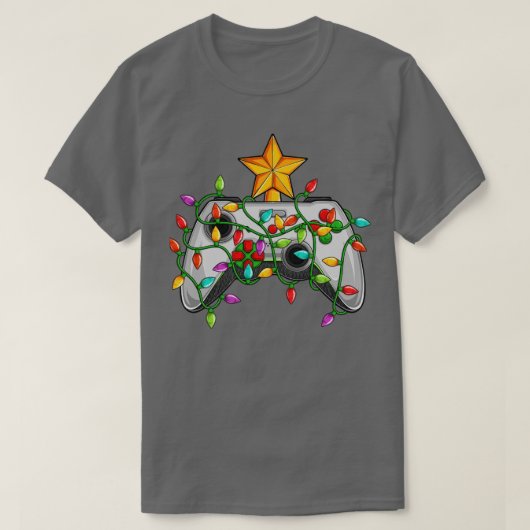 ゲームクリスマスツリー照明ビデオゲームコントローラ Tシャツ (デザイン正面)