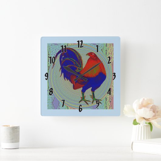 ゲームコック: 印象派の雄鶏 スクエア壁時計 (ホーム)