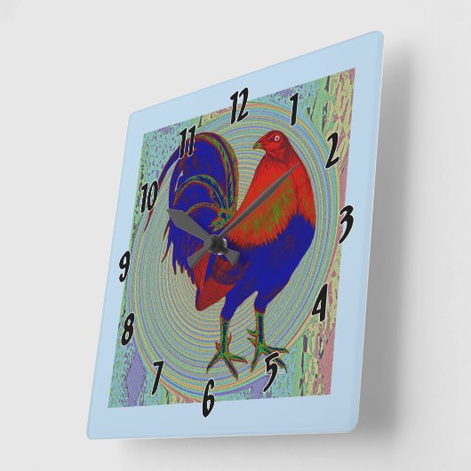 ゲームコック: 印象派の雄鶏 スクエア壁時計 (傾斜)
