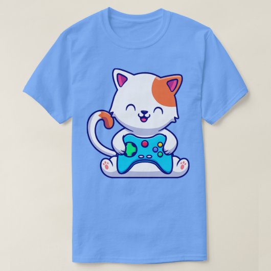 ゲームコンソール付き可愛い猫ゲーム Tシャツ (デザイン正面)