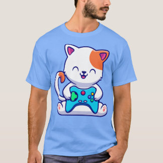 ゲームコンソール付き可愛い猫ゲーム Tシャツ