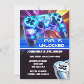 ゲームコントローラのビデオゲームのネオン任意の年齢ギーク 招待状 (正面)