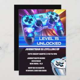 ゲームコントローラのビデオゲームのネオン任意の年齢ギーク 招待状