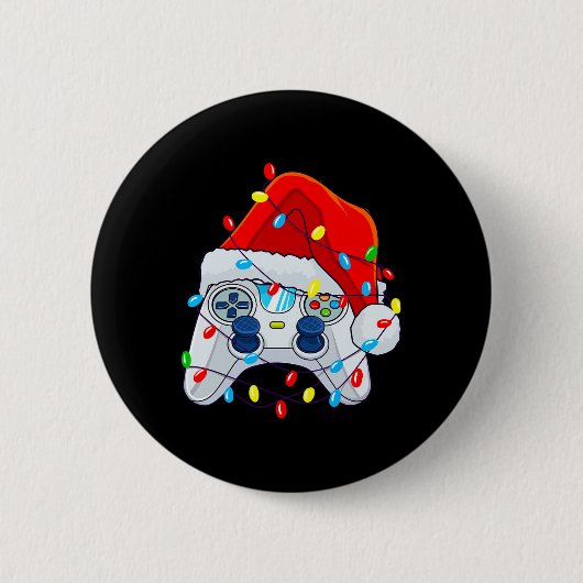 ゲームコントローラクリスマスサンタハットゲーマーボーイズ1 缶バッジ (正面)