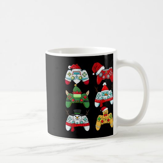 ゲームコントローラクリスマスサンタ小妖精や小人ゲーマーボーイズXma コーヒーマグカップ (右)