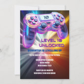 ゲームコントローラーのビデオのネオンスターバストの女の子 招待状 (正面)