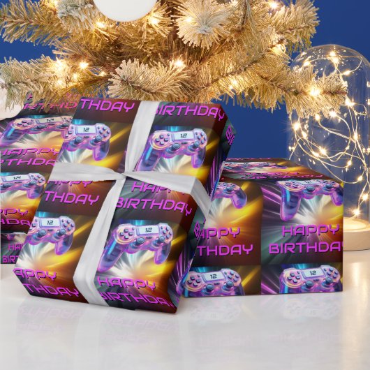 ゲームコントローラーのピンクビデオゲーマーパーティーの子供 ラッピングペーパー (クリスマス)