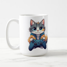 ゲームコントローラーを握りしめる子猫 笑顔のゲーマー猫 コーヒーマグカップ