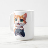 ゲームコントローラーを握りしめる子猫 笑顔のゲーマー猫I コーヒーマグカップ (正面左)