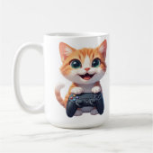 ゲームコントローラーを握りしめる子猫 笑顔のゲーマー猫I コーヒーマグカップ (左)