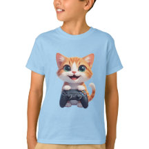 ゲームコントローラーを握りしめる子猫　笑顔のゲーマー猫I