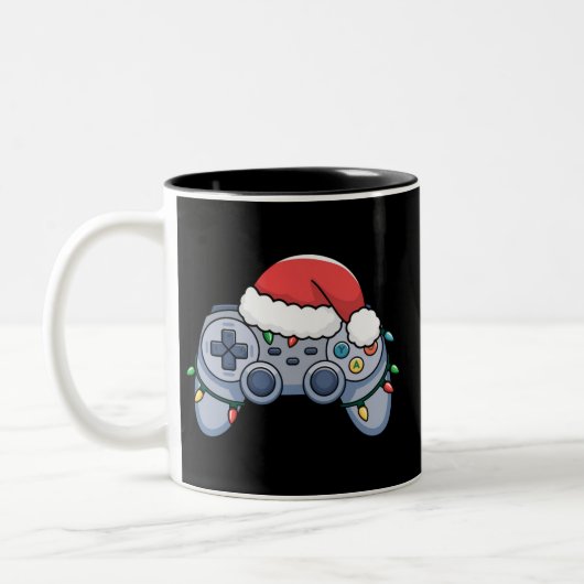 ゲームコントローラークリスマスサンタ帽子ゲーマー ツートーンマグカップ (左)