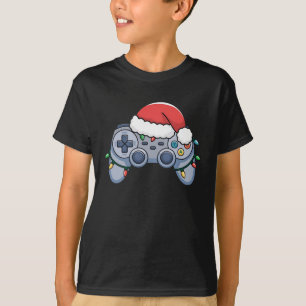 ゲームコントローラークリスマスサンタ帽子ゲーマー Tシャツ