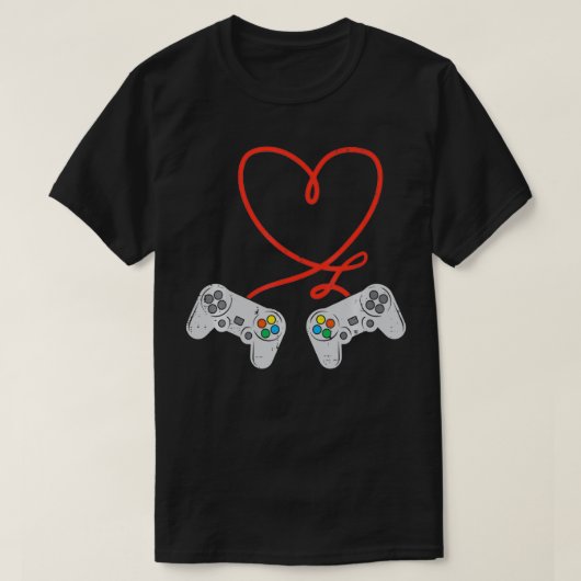 ゲームコントローラーハートメンズヴァレンティンズデイゲーマーボー Tシャツ (デザイン正面)