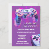ゲームコントローラーピンクのネオンガールズゲーマー誕生日 招待状 (正面)