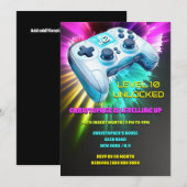 ゲームコントローラー現実的なビデオゲーム ネオン キッズ 招待状 (正面/裏面)