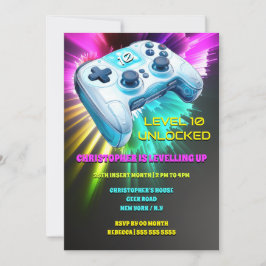 ゲームコントローラー現実的なビデオゲーム ネオン キッズ 招待状