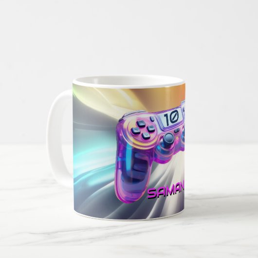 ゲームコントローラー現実的なピンクゲーマーの女の子の名前 コーヒーマグカップ (正面左)