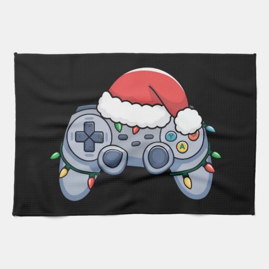 ゲームコントローラー クリスマス サンタ帽子 ゲーマー キッチンタオル (横)