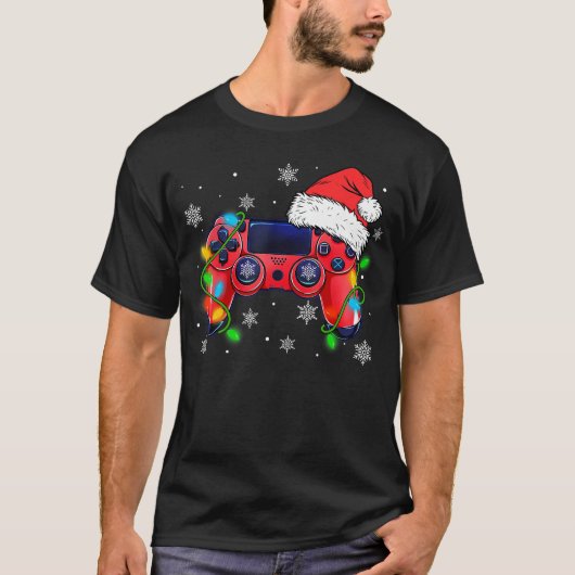 ゲームコントローラー クリスマス サンタ帽子 ゲーマー ボー Tシャツ (正面)