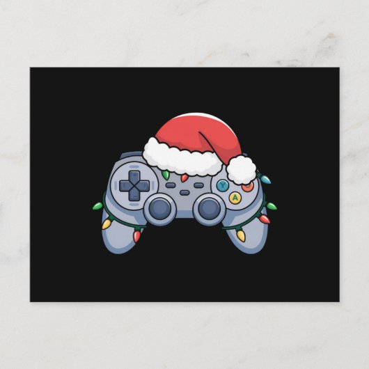 ゲームコントローラー クリスマス サンタ帽子 ゲーマー ポストカード (正面)