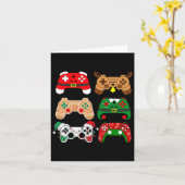 ゲームコントローラー クリスマス サンタ帽子 ゲーマー 男の子 カード (黄色い花)