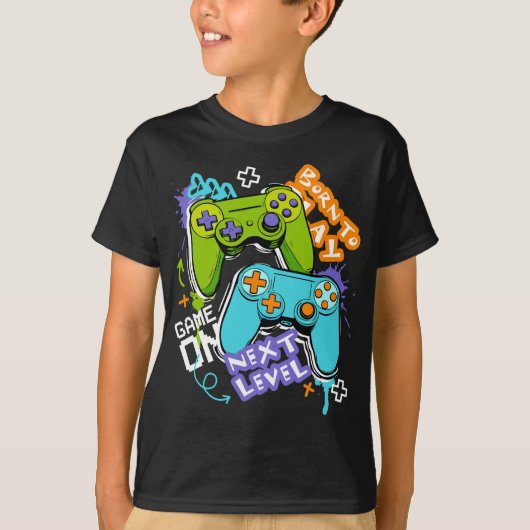 ゲームコントローラー グラフィティ ゲーミング ボーントゥプレイ Tシャツ (正面)