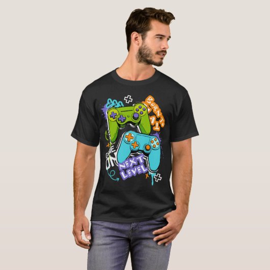ゲームコントローラー グラフィティ ゲーミング ボーン・トゥ・プレイ Tシャツ (正面フル)