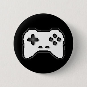 ゲームコントローラ白黒8ビットビデオゲームスタイル 缶バッジ